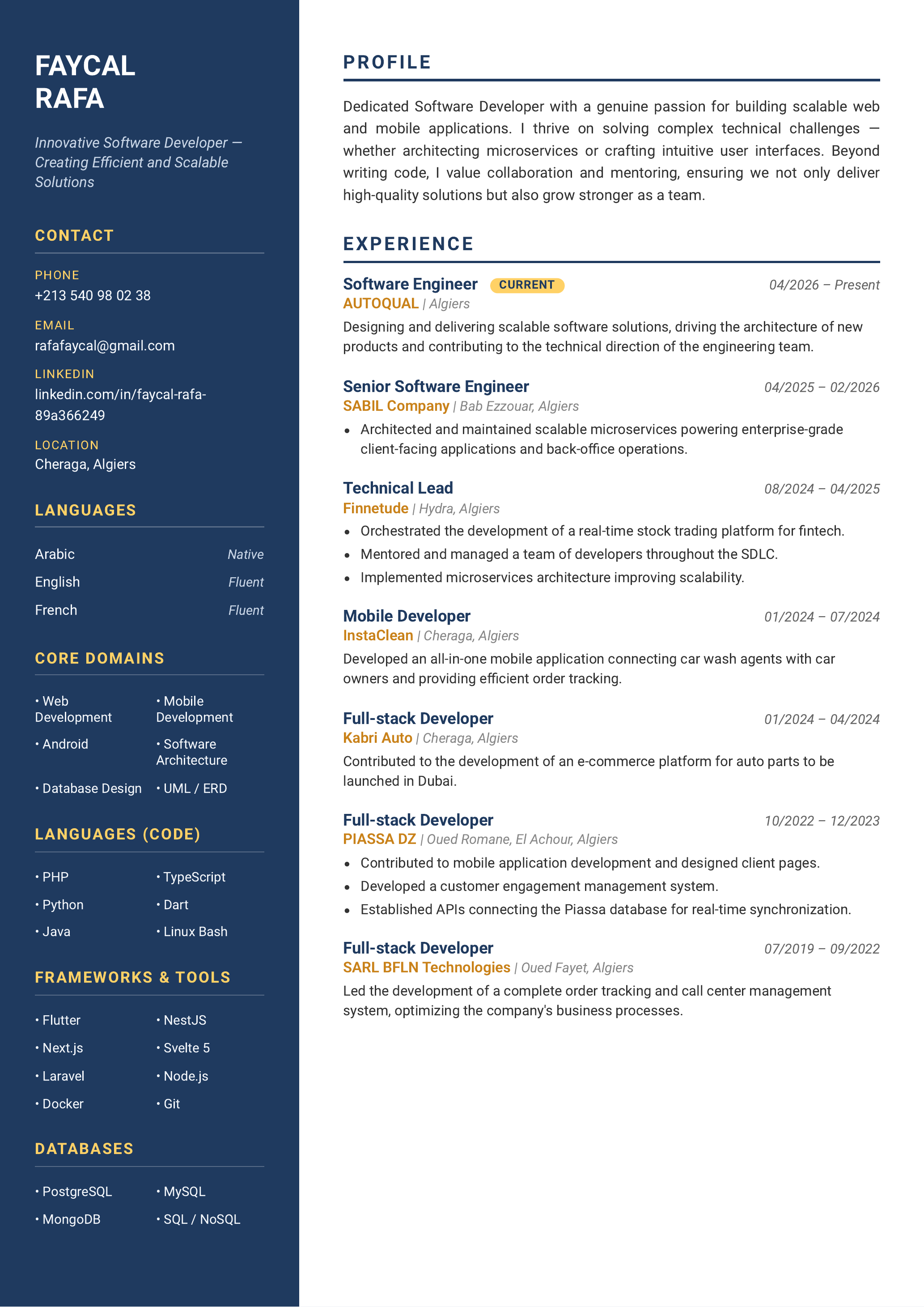 Faycal Rafa | Curriculum Vitae (2026)
